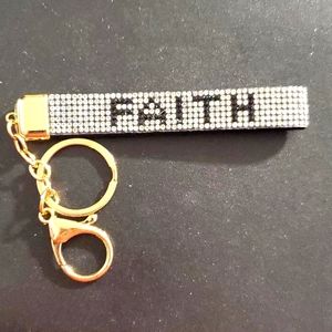 Bling Faith Keychain Rhinestones & Gold Tone Blossom NWT